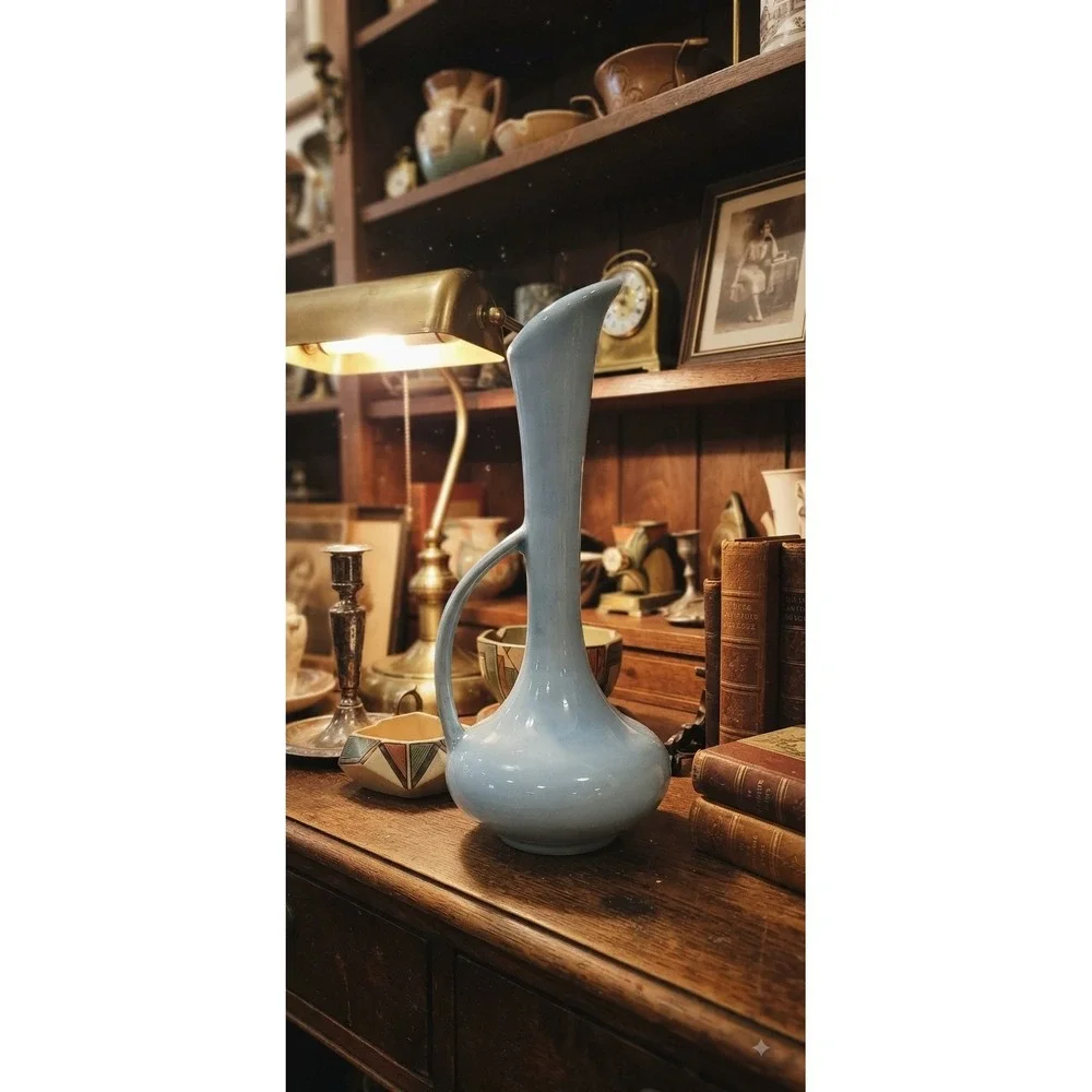 Lois Studio Pottery Blue Ceramic Pitcher Vase Mid Century Modern 7 Inch